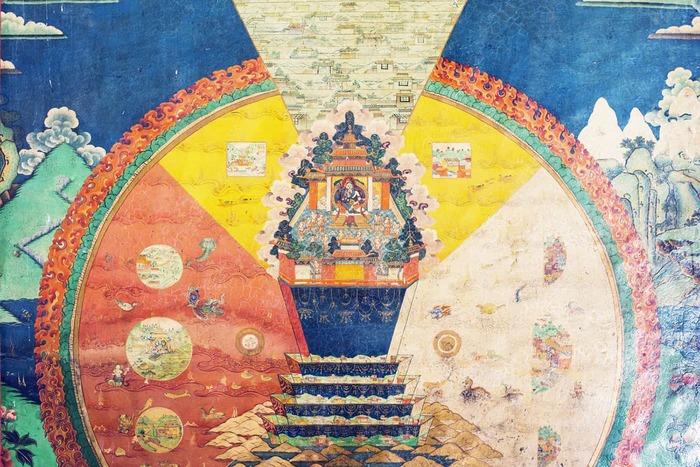 Настенное изображение мандалы-вселенной в монастыре Сера (Тибет, 2015).