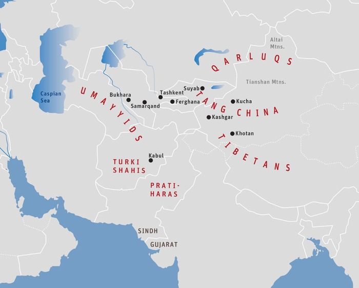 Karte 12: Zentralasien, ungefähr um 740 u. Z.