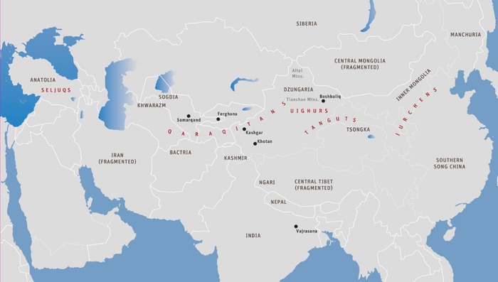 Карта 29: Расцвет империй каракитаев и чжурчжэней во второй половине XII века