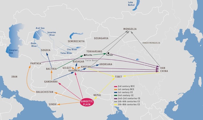 الخريطة الثالثة: انتشار البوذيَّة في آسيا الوسطى