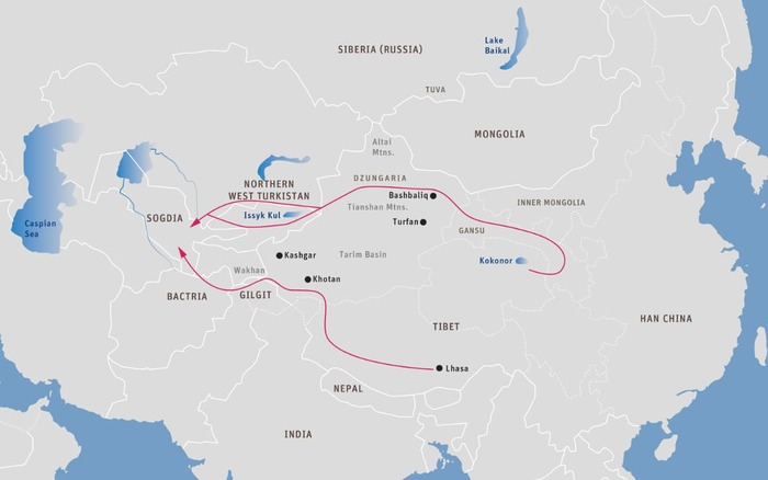 地图十九：土蕃 – 阿拉伯贸易路线。