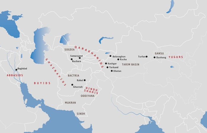 Карта 25: Ранние империи Караханидов и Газневидов, середина X века