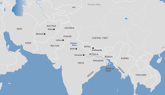 الخريطة الثلاثين: شبه القارة الهندية في عهد الفتوحات الغورية، أواخر القرن الثاني عشر