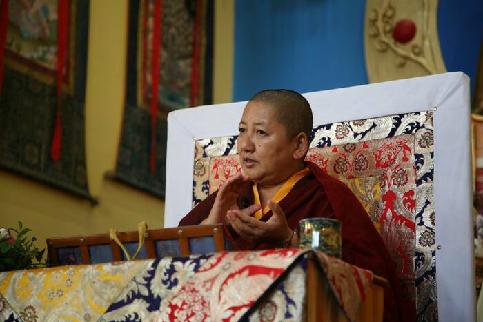 Khandro Rinpoche teaching at Palpung Changchub Dargyeling in Wales.