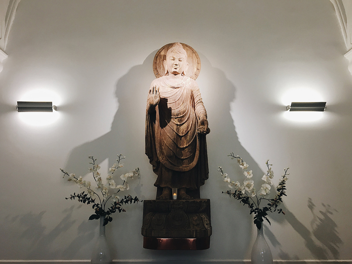 The beautiful Buddha statue that greets you upon your arrival at Dharma Mati center in Berlin.